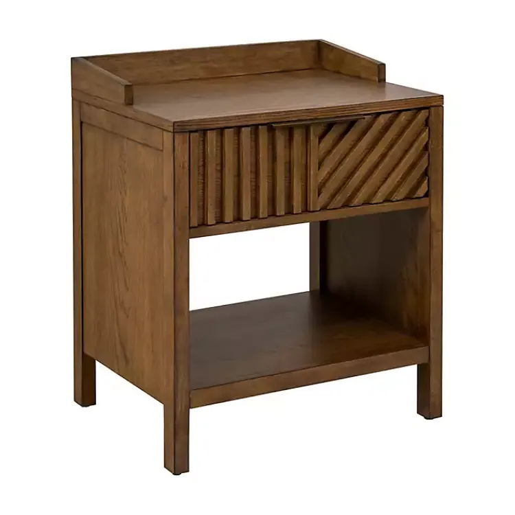 Kirklands Home Walnut Mid-Century Modern Carved Nightstand Brown Clearance