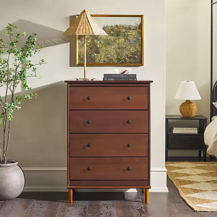 Kirklands Home Walnut Mid-Century Modern 4-Drawer Wood Dresser Brown Best
