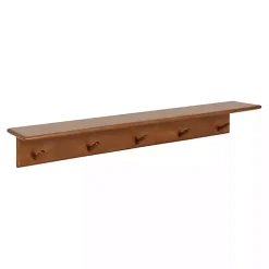 Kirklands Home Walnut Wood Alia Shelf with Hooks New