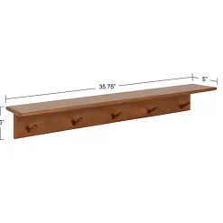 Kirklands Home Walnut Wood Alia Shelf with Hooks New