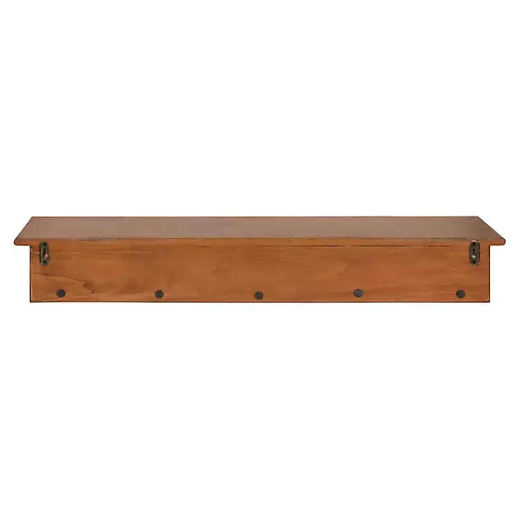 Kirklands Home Walnut Wood Alia Shelf with Hooks New