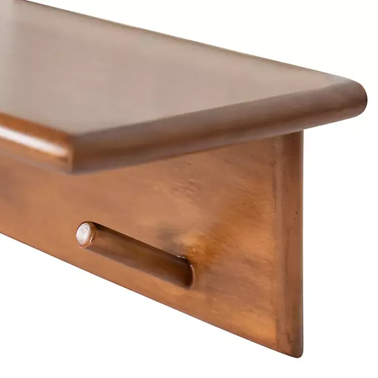 Kirklands Home Walnut Wood Alia Shelf with Hooks New