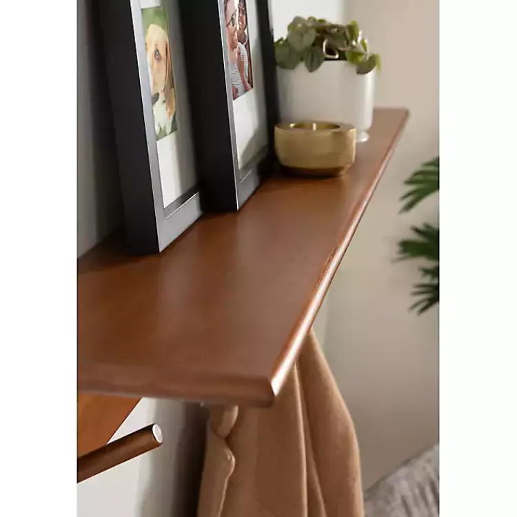 Kirklands Home Walnut Wood Alia Shelf with Hooks New