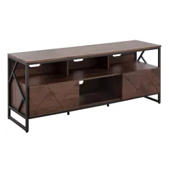 Kirklands Home Walnut Wood and Black Steel Media Stand Brown Sale