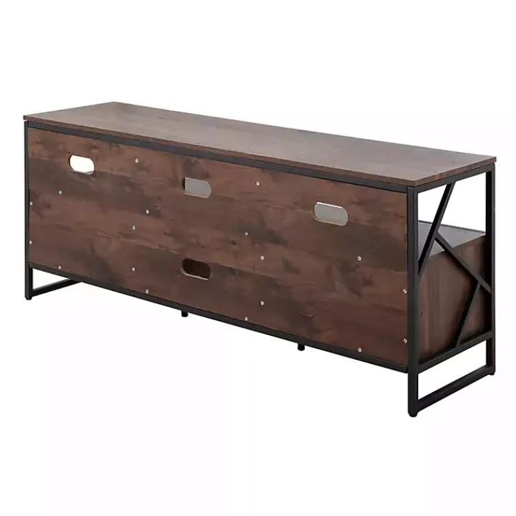 Kirklands Home Walnut Wood and Black Steel Media Stand Brown Sale