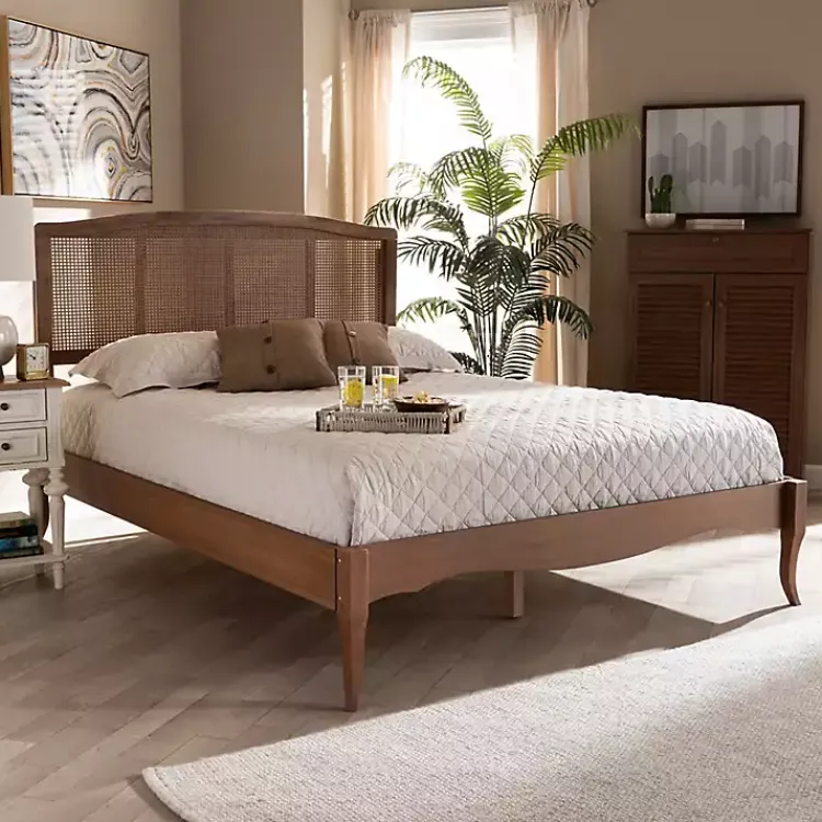 Kirklands Home Walnut Wood and Rattan King Bed Frame Brown Best