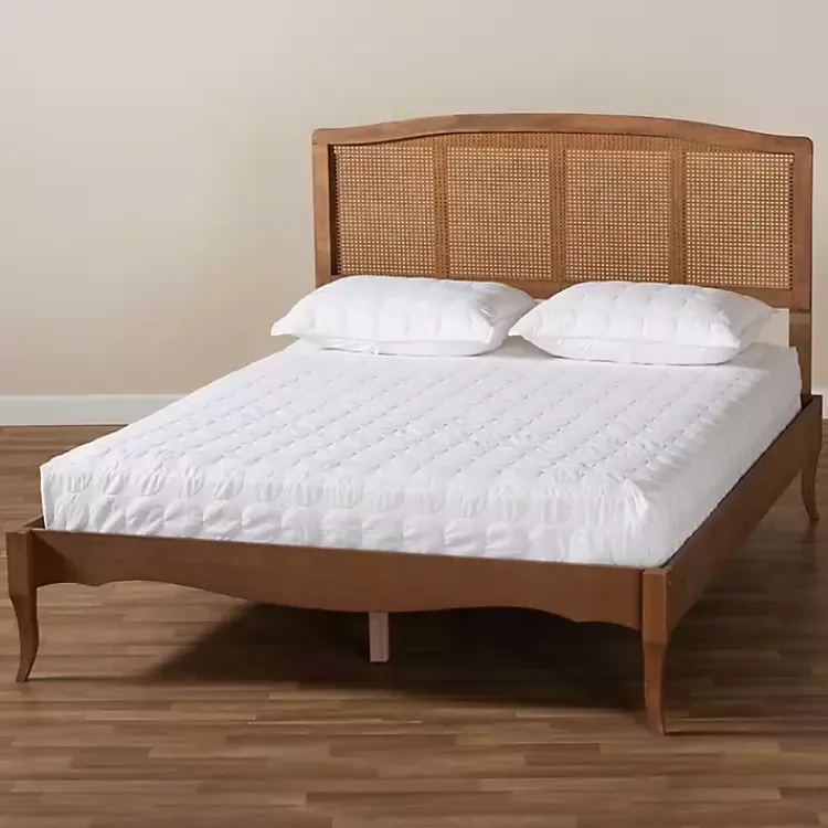 Kirklands Home Walnut Wood and Rattan King Bed Frame Brown Best