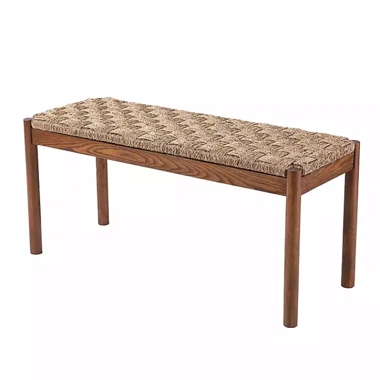 Kirklands Home Walnut Wood and Woven Seagrass Bench Online