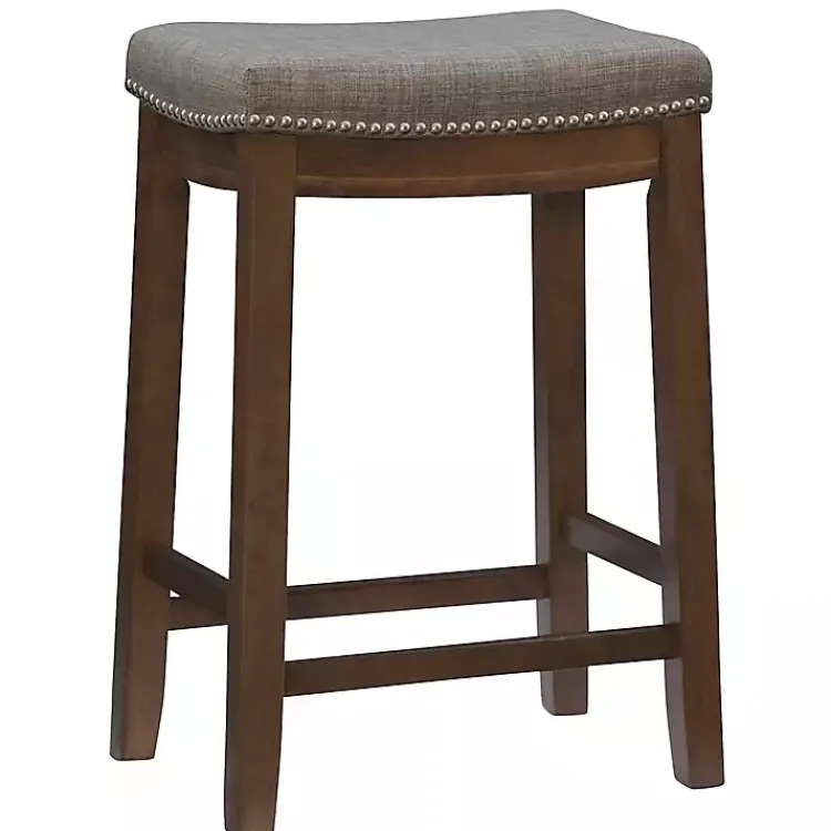 Kirklands Home Walnut Wood Counter Stool with Cushion Gray Best
