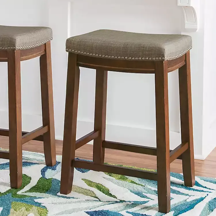 Kirklands Home Walnut Wood Counter Stool with Cushion Gray Best