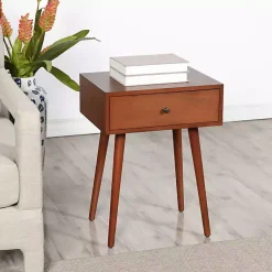 Kirklands Home Walnut Wood 1-Drawer Arthur Accent Table Brown Hot