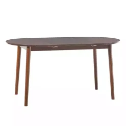 Kirklands Home Walnut Wood Oval Dining Table with Leaf Brown Outlet