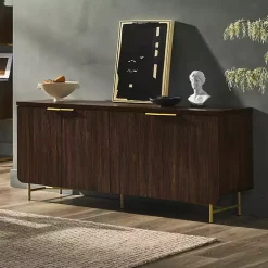 Kirklands Home Walnut Wood Scandinavian 4-Door Sideboard Brown Best