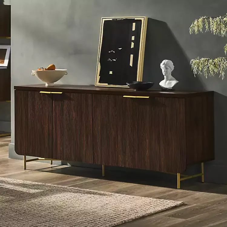 Kirklands Home Walnut Wood Scandinavian 4-Door Sideboard Brown Best