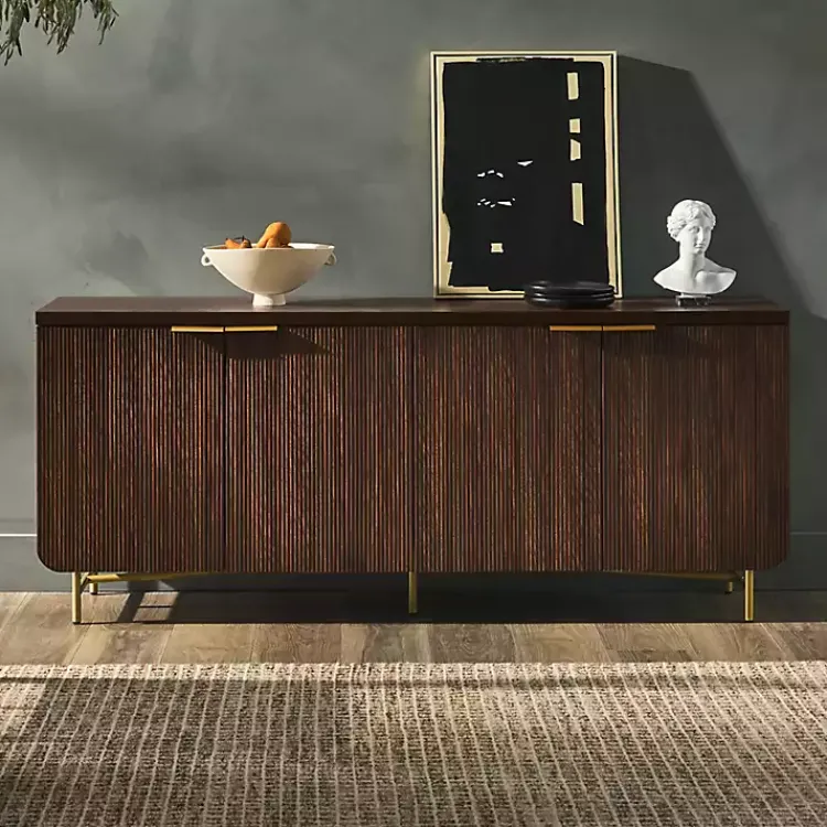 Kirklands Home Walnut Wood Scandinavian 4-Door Sideboard Brown Best