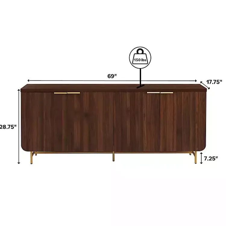 Kirklands Home Walnut Wood Scandinavian 4-Door Sideboard Brown Best