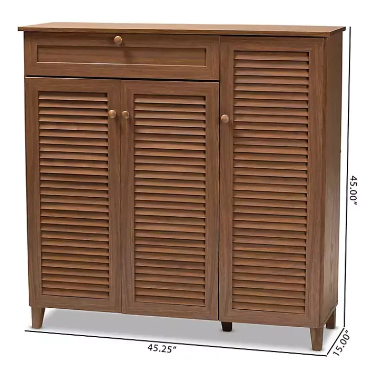 Kirklands Home Walnut Wood 11-Shelf Paneled Shoe Cabinet Brown New