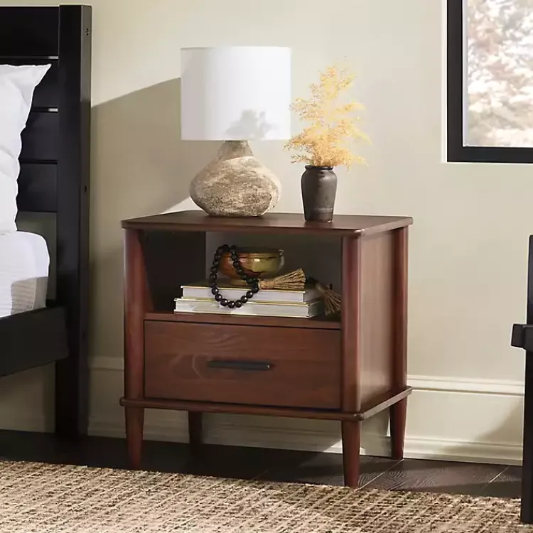 Kirklands Home Walnut Wood Spindle Leg Nightstand Brown Online