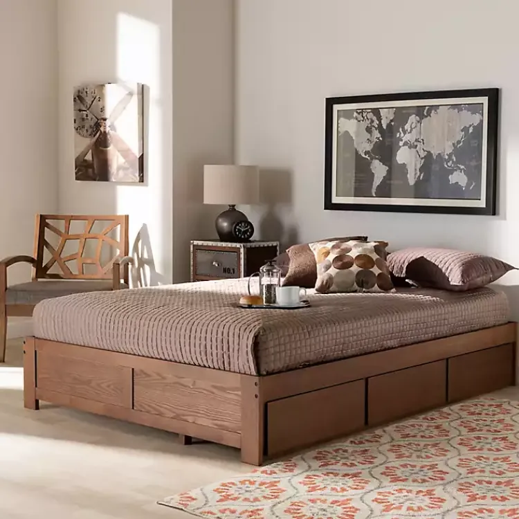 Kirklands Home Walnut Wooden 3-Drawer Platform Bed Brown Outlet