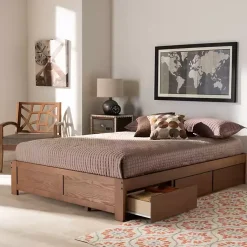 Kirklands Home Walnut Wooden 3-Drawer Platform Bed Brown Outlet