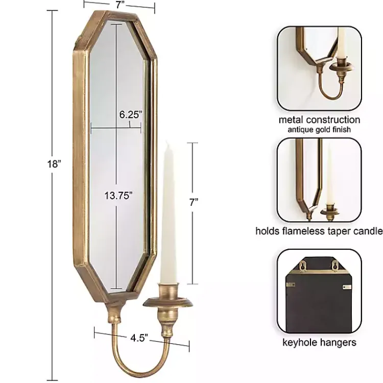 Sconces>Kirklands Home Wardelle Antique Gold Mirrored Taper Candle Sconce