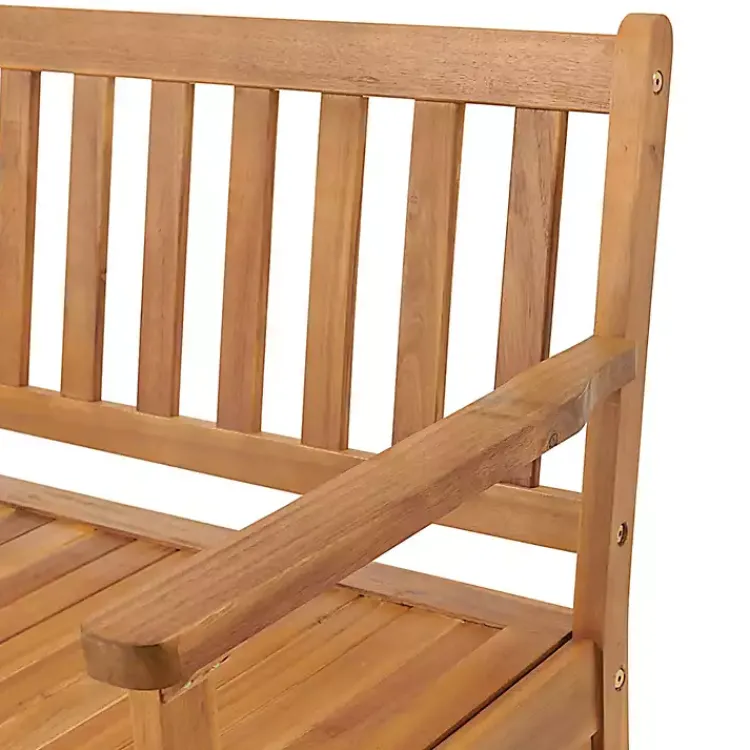 Kirklands Home Warm Acacia Wood Slatted Outdoor Storage Bench Brown New