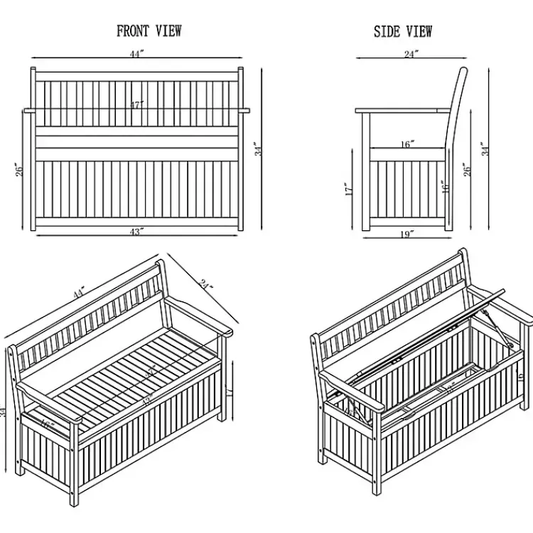 Kirklands Home Warm Acacia Wood Slatted Outdoor Storage Bench Brown New