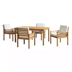Kirklands Home Warm Acacia Wood Slatted 5-pc. Outdoor Dining Set New