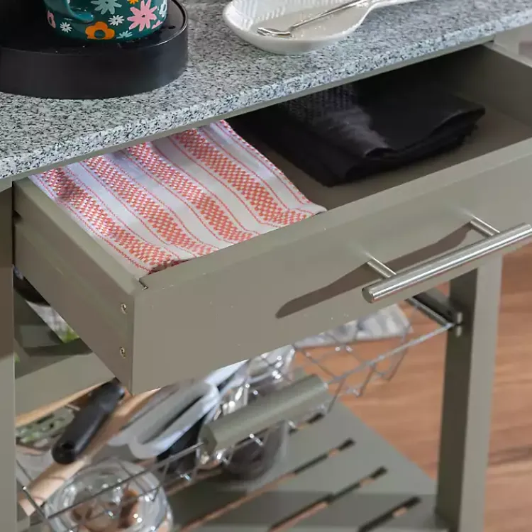 Kirklands Home Warm Rolling Kitchen Cart with Granite Top Gray Hot