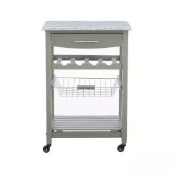 Kirklands Home Warm Rolling Kitchen Cart with Granite Top Gray Hot