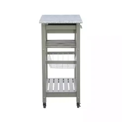 Kirklands Home Warm Rolling Kitchen Cart with Granite Top Gray Hot