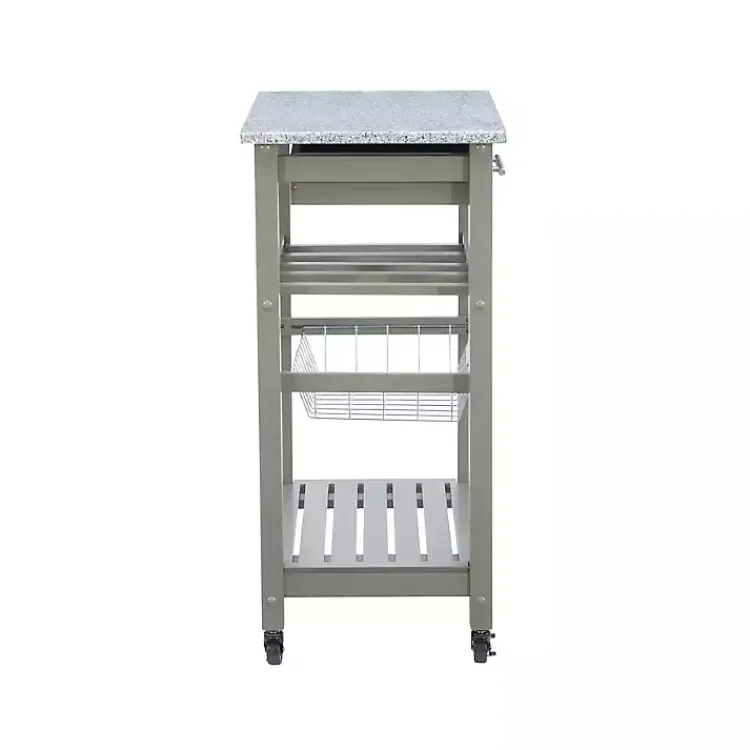 Kirklands Home Warm Rolling Kitchen Cart with Granite Top Gray Hot