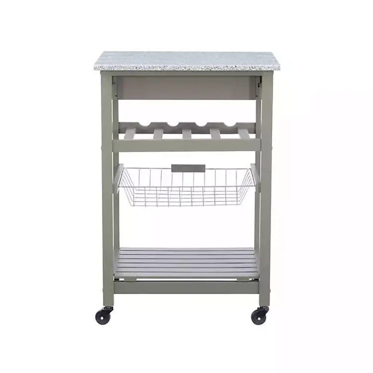 Kirklands Home Warm Rolling Kitchen Cart with Granite Top Gray Hot