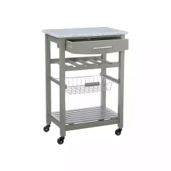 Kirklands Home Warm Rolling Kitchen Cart with Granite Top Gray Hot