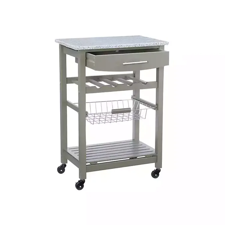 Kirklands Home Warm Rolling Kitchen Cart with Granite Top Gray Hot