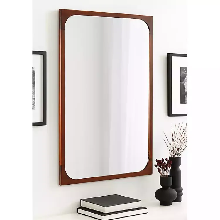 Kirklands Home Warm Walnut Rounded Rectangle Wall Mirror Clearance