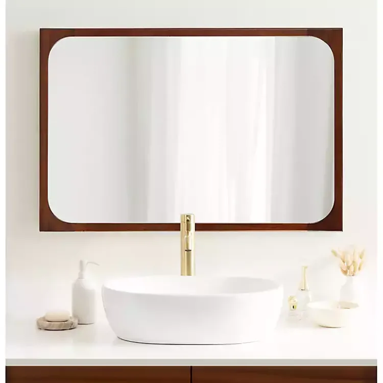 Kirklands Home Warm Walnut Rounded Rectangle Wall Mirror Clearance