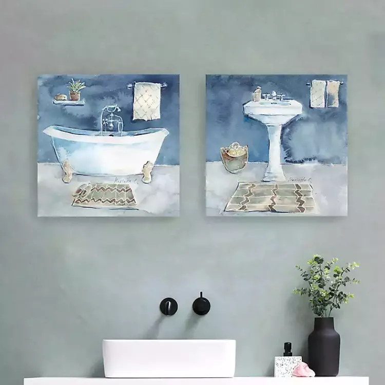 Kirklands Home Watercolor Bathroom Canvas Art Prints, Set of 2 Hot