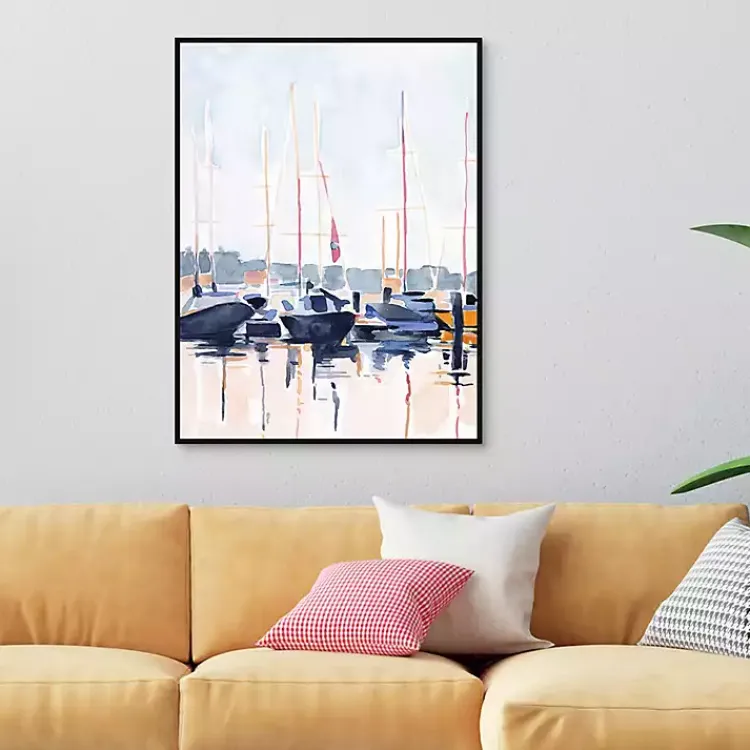 Kirklands Home Watercolor Boat Club Framed Canvas Art Print Outlet