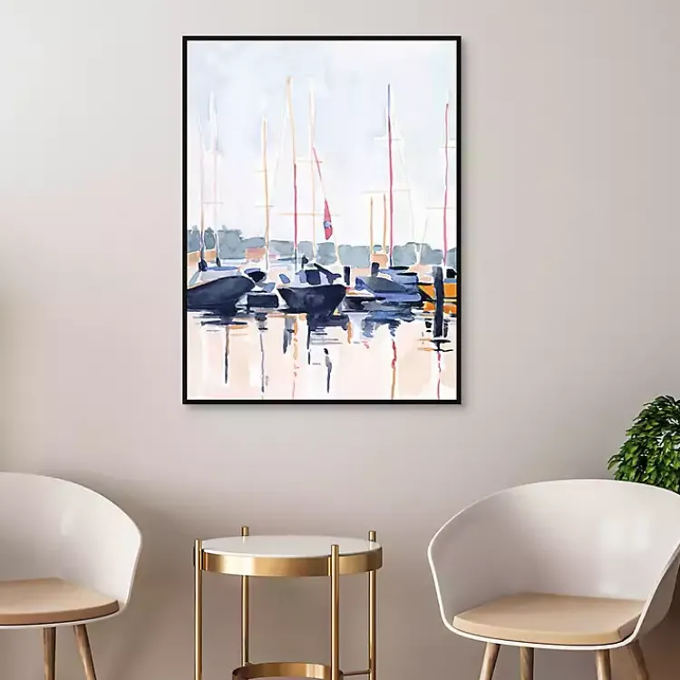 Kirklands Home Watercolor Boat Club Framed Canvas Art Print Outlet