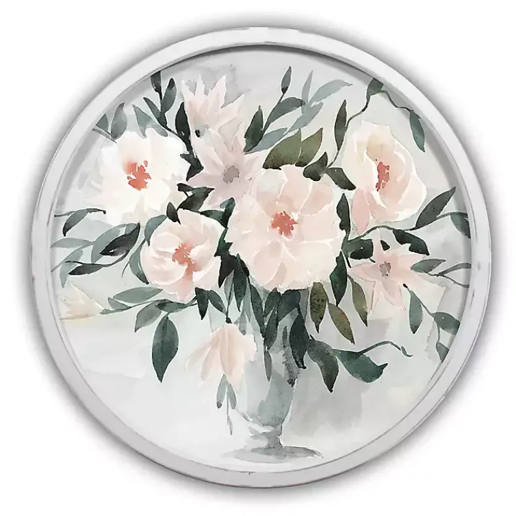 Kirklands Home Watercolor Bouquet Round White Framed Art Print Best