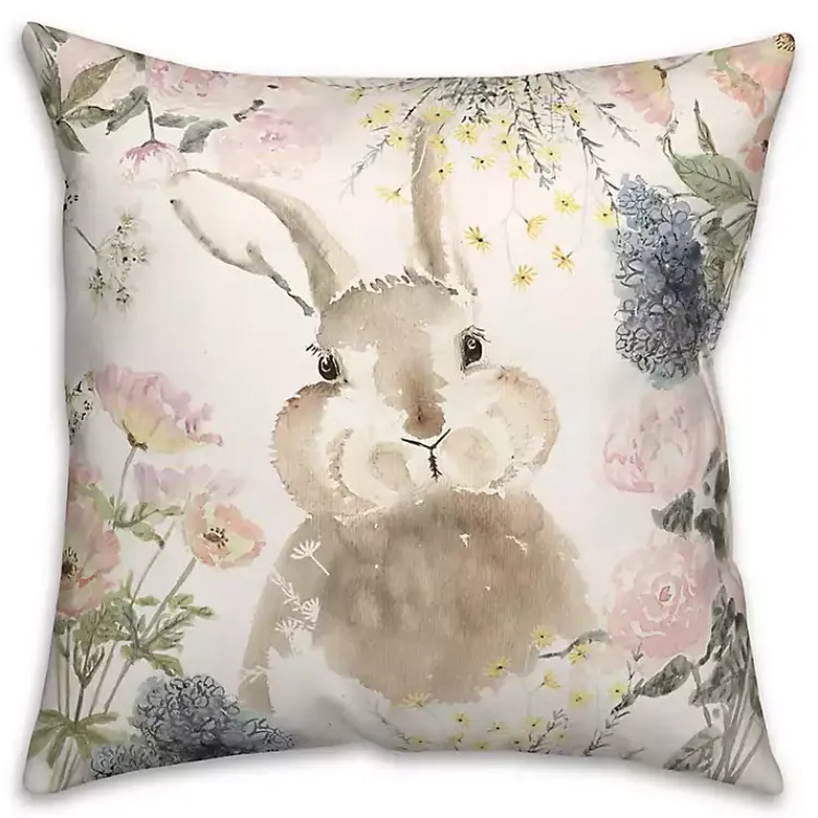 Easter Decorations>Kirklands Home Watercolor Bunny and Flowers Pillow Multi