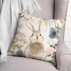 Easter Decorations>Kirklands Home Watercolor Bunny and Flowers Pillow Multi