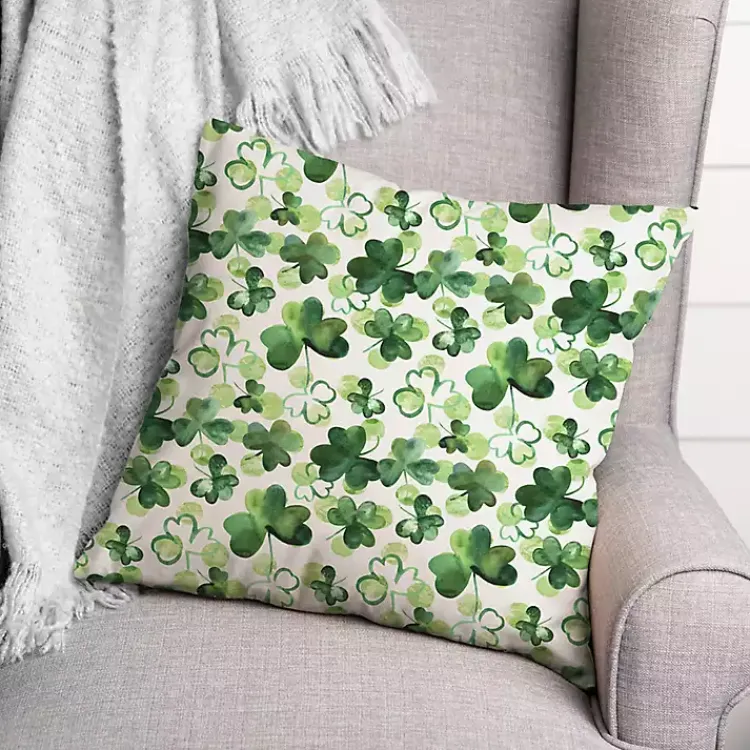 Pillows>Kirklands Home Watercolor Clovers Indoor/Outdoor Pillow Green