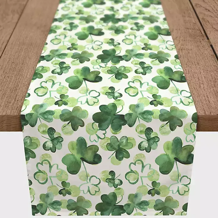 St Patricks Day Decorations>Kirklands Home Watercolor Clovers Table Runner, 90 in.