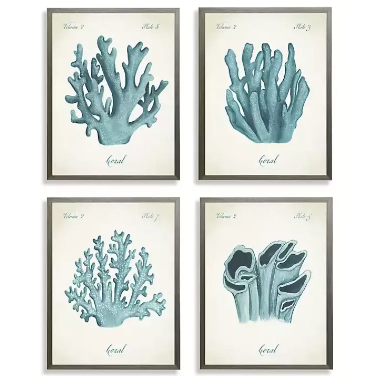 Kirklands Home Watercolor Coral Gray Framed Art Prints, Set of 4 Sale