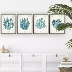 Kirklands Home Watercolor Coral Gray Framed Art Prints, Set of 4 Sale