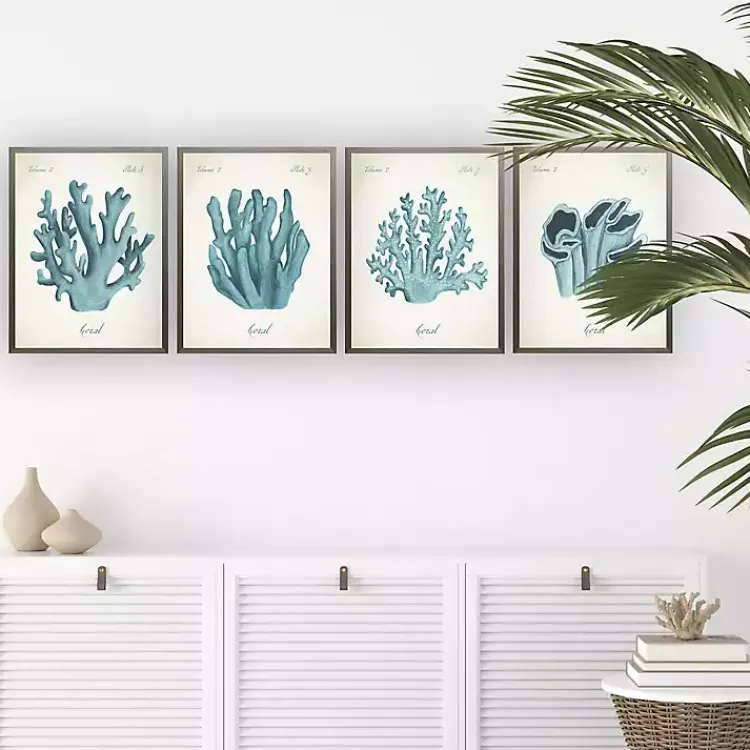 Kirklands Home Watercolor Coral Gray Framed Art Prints, Set of 4 Sale
