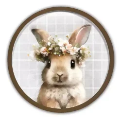 Easter Decorations>Kirklands Home Watercolor Floral Bunny Round Framed Wall Print