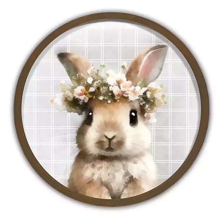 Easter Decorations>Kirklands Home Watercolor Floral Bunny Round Framed Wall Print